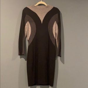 Elegant 100% Cashmere Long Sleeve Colorblock Dress Sexy!
